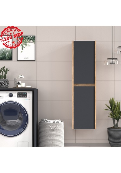 Banos Roomart 2 Kapaklı Ahşap-Antrasit 130X35Cm Boy Dolabı Antrasit
