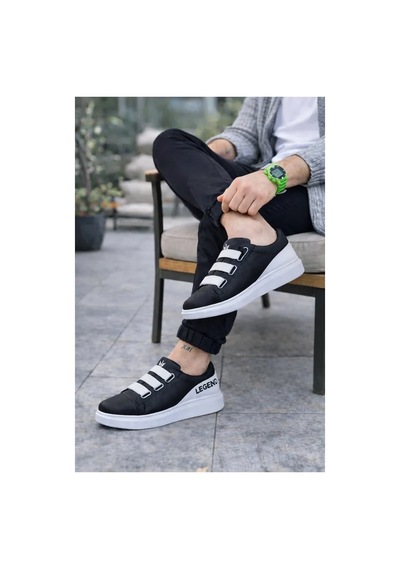 Khi-zai Erkek Bantlı Bağcıksız Nefes Cilt Lastikli Spor Ayakkabı Siyah Khi-zai Erkek Bantlı Bağcıksız Nefes Cilt Lastikli Spor Ayakkabı Siyah