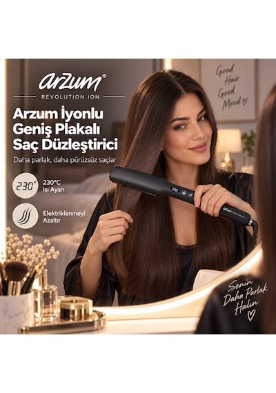 Arzum Ar5180 Ion Geniş Plakalı İyonlu Saç Düzleştirici 230 C Dijital Isı Ayarlı