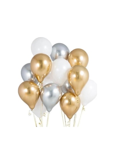 30 Adet Metalik Sedefli Gold-gümüş Gri-beyaz Helyumla Uçabilen Parlak Balon