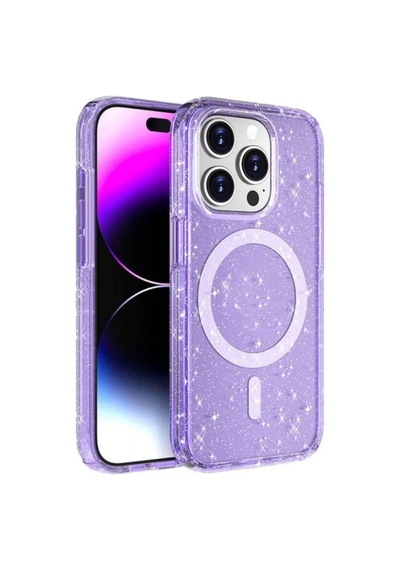 Apple Uyumlu iPhone 15 Pro Kılıf M-safe Şarj Özellikli Parlayan Simli Saydam Renkli Zore Allstar Kapak Mor