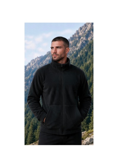 Givoria Erkek Kışlık Fermuarlı Cepli Polar Hırka Outdoor Siyah Siyah
