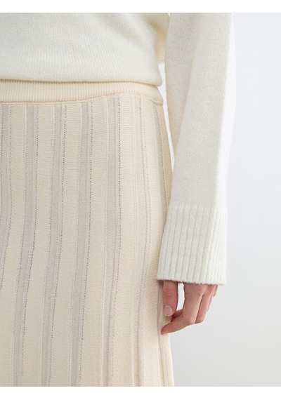 Lcw Modest Ekru Beli Lastikli Triko Kloş Etek