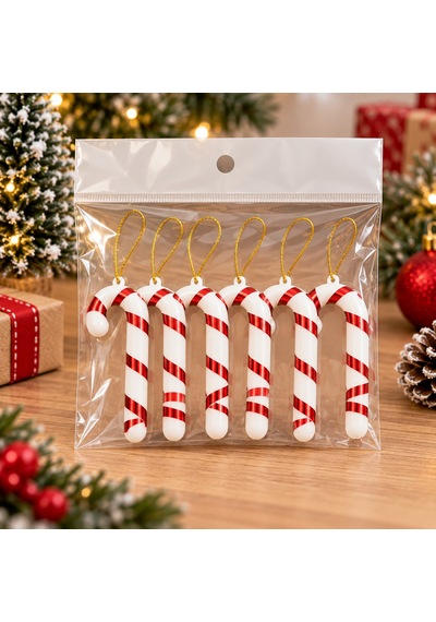 Yılbaşı Çam Ağacı Süsü Baston Şeker 7 Cm - Kırmızı Beyaz Şeker Kamışı Tepe Ve Dal Süsü 6'lı Paket - 9022674274700 Diğer