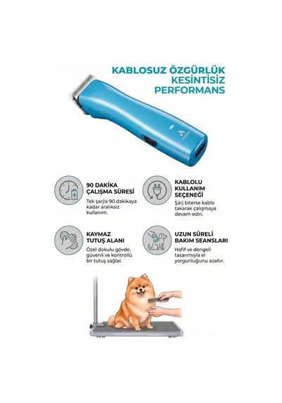 Emerge Lite Şarjlı Profesyonel Kedi Köpek Tıraş Makinesi - 1,5 Mm Kesen 10 Numara Uç
