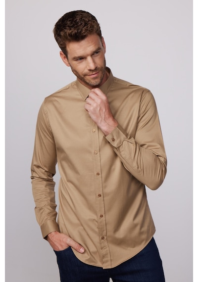 Tudors Slim Fit Uzun Kollu Likralı Düz Pamuk Saten Erkek Kahve Gömlek-19939 Kahverengi Tudors Slim Fit Uzun Kollu Likralı Düz Pamuk Saten Erkek Kahve Gömlek-19939 Kahverengi