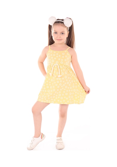 Toontoy Kız Çocuk Komple Baskılı Elbise Sarı