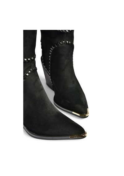 Fox Shoes Z996008502 Siyah Süet Kalın Topuklu Kovboy Model Kadın Çizme