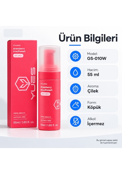 Yues Çilek Aromalı Alkolsüz Köpük Ağız Gargarası 55 Ml