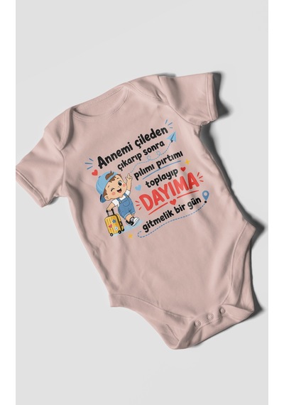 Morivokids Anneye Ve Dayıya Özel Kısa Kollu Bebek Body %100 Pamuk Zbn153-kk Pastel Pembe