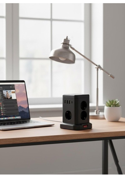 Akım Korumalı Priz Kablosuz Şarj İstasyonu 7x Soket 3x Usb 1xtype-c Kablolu Grup Priz Çoğaltıcı 2 M