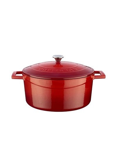 Metal Döküm Yuvarlak Tencere, 24 Cm, Kırmızı 12v