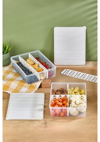 Selka Home 2 Adet 4 Lt.  Nora Bölmeli Organizer Buzdolabı Buzluk Düzenleyici Saklama Kabı