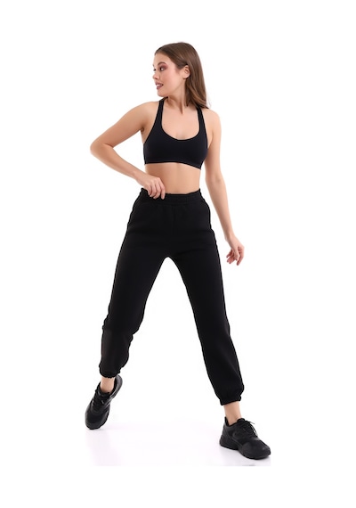 Winmoda34 Jogger Bol Kesim Kalın 3 Iplik Şardonlu Eşofman Altı Kadın Siyah