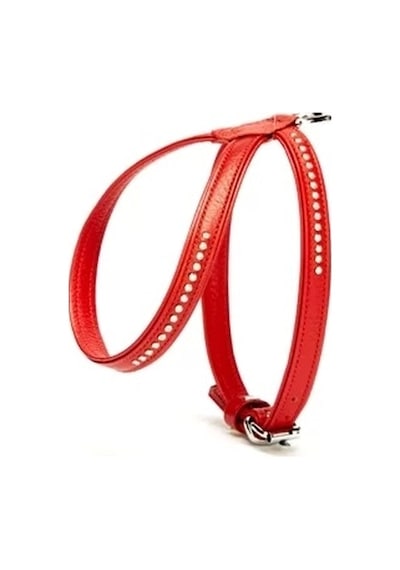Doggie Flotter Swarovski Taşlı Deri Köpek Göğüs Tasması 1,2 X 21-30 Cm Kırmızı