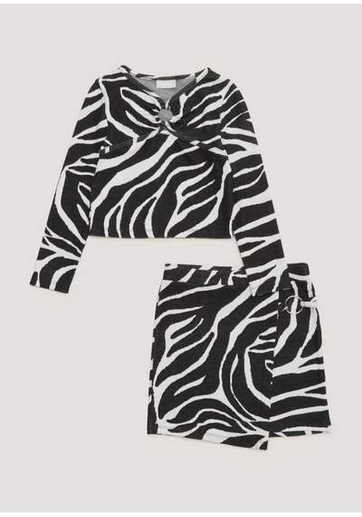 Zebra Desenli Kız Çocuk Etekli Takım  KT01670 Siyah