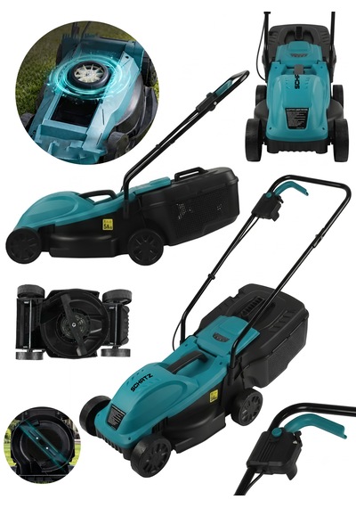 Schatz 1200w Elektrikli Bakır Sargılı Tekerlekli Çim Biçme Makinesi Mavi 30 Litre Toplama Torbalı