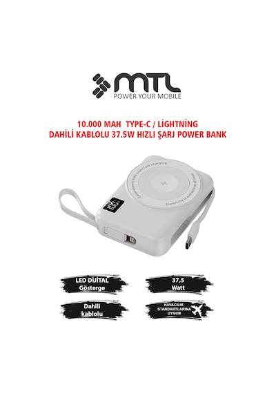 Magsafe Uyumlu 3in1 37,5 Watt Hızlı Şarj Powerbank Watch Ve Airpods Şarj Destekli Mt4580 Beyaz