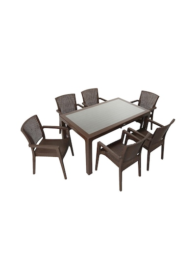 Depootoptan Mandella Elit Rattan 90 x 150 CM Zeus Koltuk Camlı Masa Takımı Kahvere