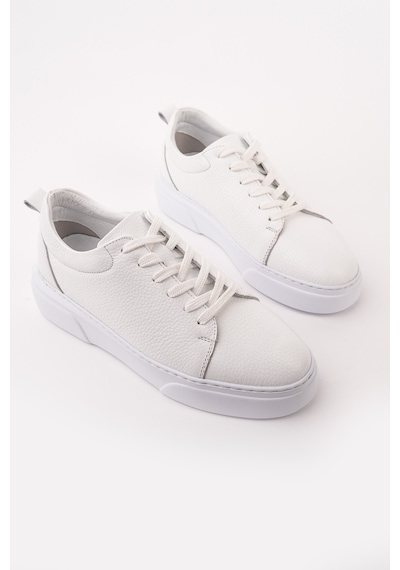 Muggo Leons Hakiki Deri Erkek Kalın Taban Bağcıklı Günlük Casual Sneaker Beyaz