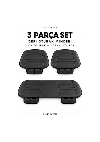 Audi A4 2001-2004 Çizgili Suni Deri 3'lü Minder Siyah