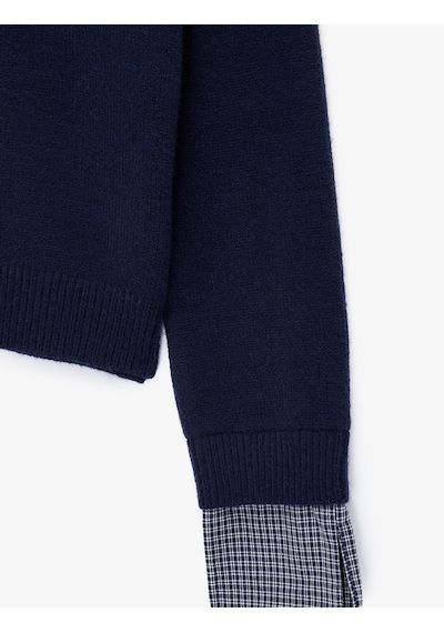 Koton Katmanlı Gömlek Yaka Uzun Kollu Triko Kazak Lacivert 7wal90011ıt