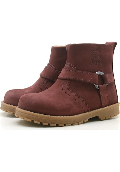 Rakerplus Hakiki Deri Fermuarlı Kürklü Unisex Bebek Bot Bordo