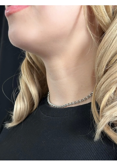 Oval Model Choker Çelik Zincir Kolye Choker Serisi Silver