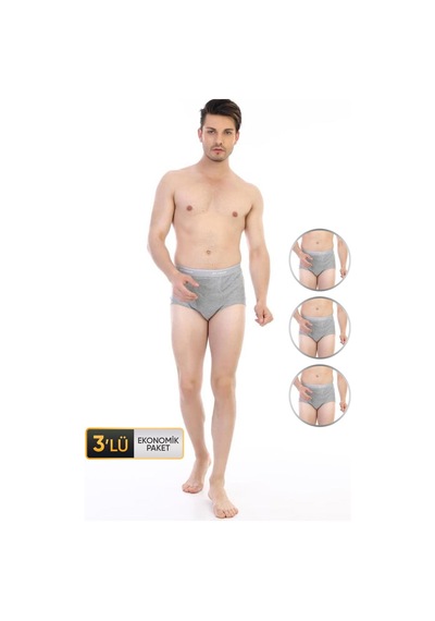 Çift Kaplan Erkek Ribana Klasik Gri Melanj Slip 860 3'lü Ekonomik Paket Gri