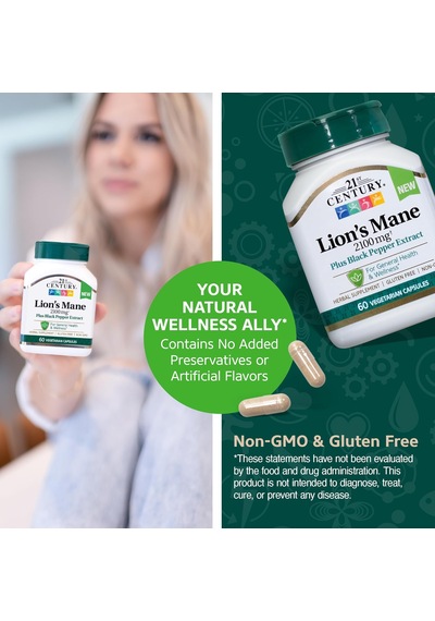 21st Century Lion's Mane Mushrooms Brain & Cognitive 2,100 Mg 60 Vegetarian Caps
