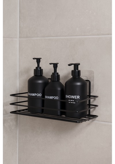 Yapışkanlı Paslanmaz Siyah Banyo Düzenleyici Organizer - Şampuanlık Siyah