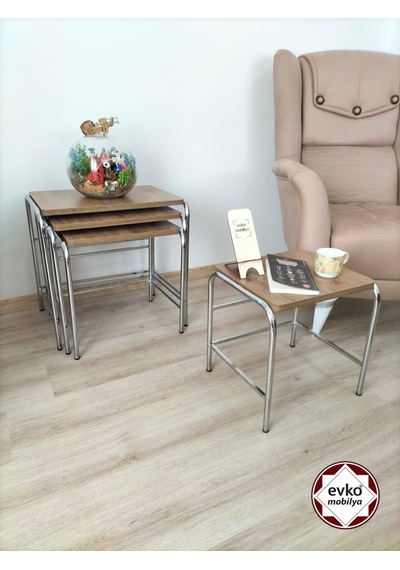 Evko Mobilya Buket Sehpa, 4'lü Zigon Sehpa, Servis Sehpası, Iç Içe Geçen Sehpa, Ahşap Sehpa,  Dikdörtgen Sehpa