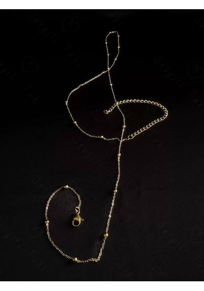 60cm Gold Zincirli Çelik Bel Takısı Harmony Serisi Gold