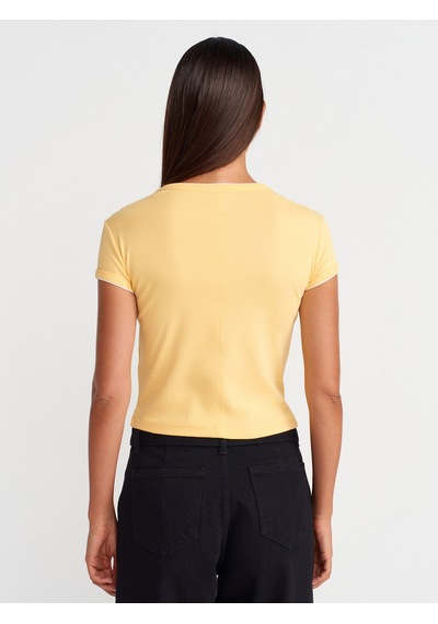 Dilvin 31750 Kontrast Kısa Kollu Tshirt-sarı Sari