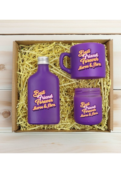 Bk Gift Kişiye Özel İsimli Dtf Best Friend Temalı Mor Kahve Fincanı & Kolonya & Mum Hediye Seti-3, Arkadaşa Hediye, Doğum Günü Hediyesi Kobitmeyencom3