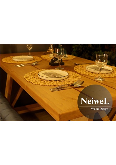 Neiwel Garden Mare Doğal Ahşap Banklı Bahçe Masa Takımı-120-280 Takım Açık Ceviz