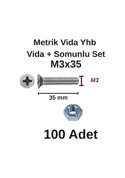 Tuğra Hırdavat M3x35mm Metrik Vida Yhb - Somunlu 100'lü Takım 0-0