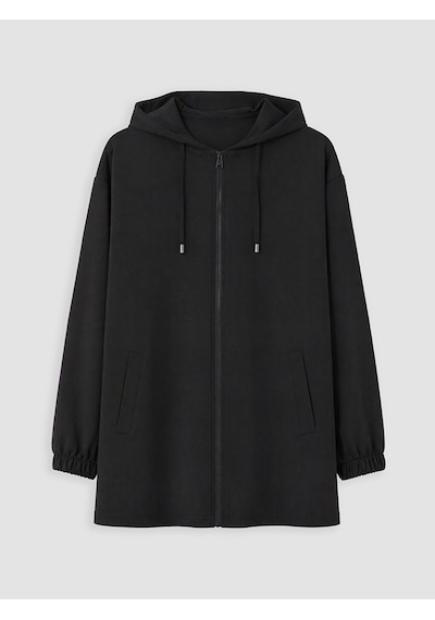 Lcw Curve Siyah Büyük Beden Kapüşonlu Kadın Sweatshirt Tunik