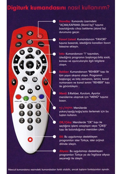 Digiturk Hd Plus Kırmızı Uzaktan Kumanda 2 Pil
