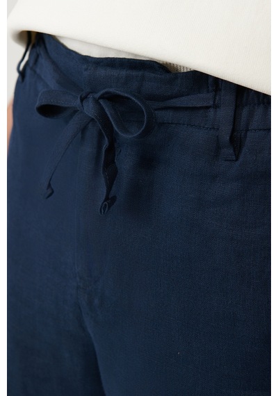 Avva Erkek Lacivert Beli Lastikli Keten Pantolon B003032 Lacivert