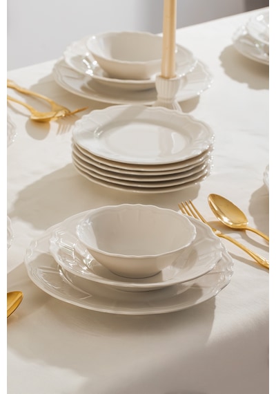 Porsima 4427 Tiffany Yemek Takımı 24 Parça 6 Kişilik Yemek Seti Beyaz
