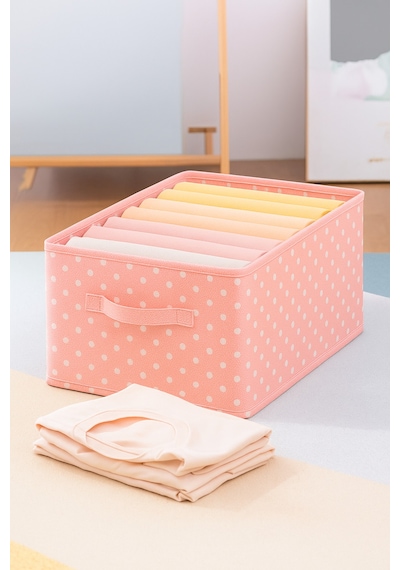 Serstil 2 Adet - Kıyafet Saklama Kutusu Katlanabilir Dolap Içi Düzenleyici 45x25x20cm - Pembe Benekli Pembe Puantiye