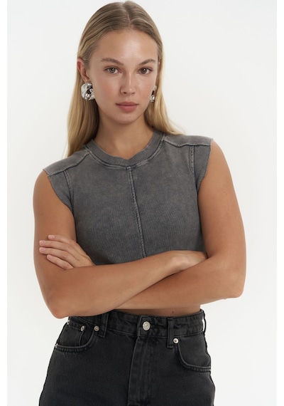 Mai Collection Mai Studios Co. Swipe Füme Yıkamalı Crop Füme