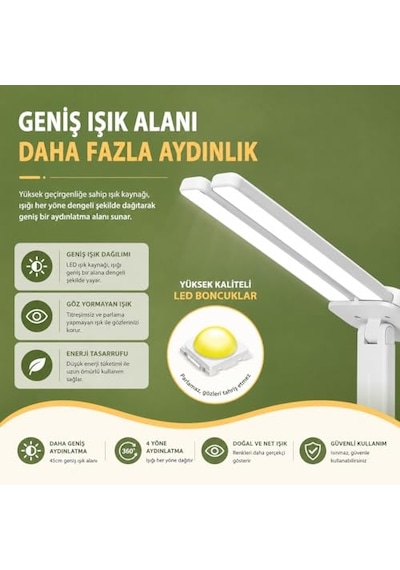 Robeve Şarjlı Led Masa Lambası Çift Işık Barı, 3 Renk Modu, Dokunmatik Kontrollü, Katlanabilir Ve Telefon St Çok Renkli