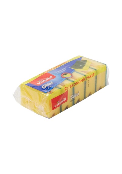 Vileda 141125 Oluklu Hijyenik Bulaşık Süngeri, Tırnak Koruyuculu, 5'li Ekonomik Paket, Yeşil 3lü Paket