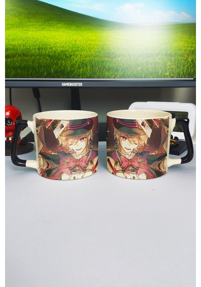Lyney Genshin İmpact Baskılı Seramik Lüks Kupa 1 Adet Özel Siyah Kulp Dalga Kulp V3d Çok Renkli