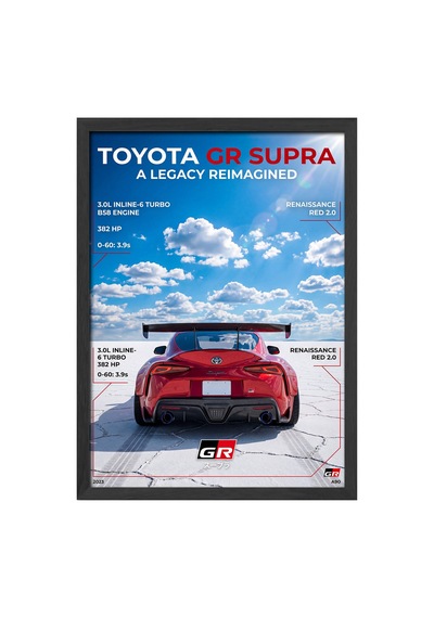Toyota Gr Supra Siyah Ahşap Çerçeveli Poster, Dekoratif Araba Duvar Tablosu