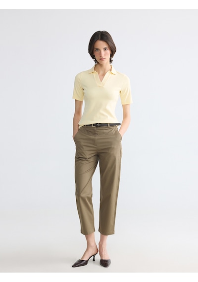 Lcwaıkıkı Classic Haki Beli Kemerli Gabardin Kadın Pantolon