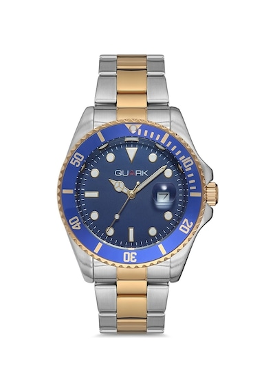 Quark Qc-421sg-2a Metal Kasa Çelik Kordon Takvimli Erkek Kol Saati Altın - Gümüş
