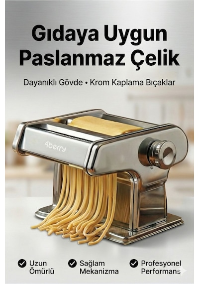 Manuel Makarna Makinesi - Erişte Ve Hamur Açma Makinesi - Çift Kesici Başlıklı - 9 Kademe Ayarlı Gri